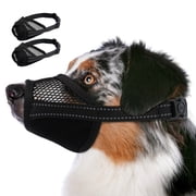 Kuoser 2 Packs Dog Muzzle Breathable Adjustable Pet Mouth Guard, Prevent Biting, Barking and Chewing for Large Dogs, Black, L
