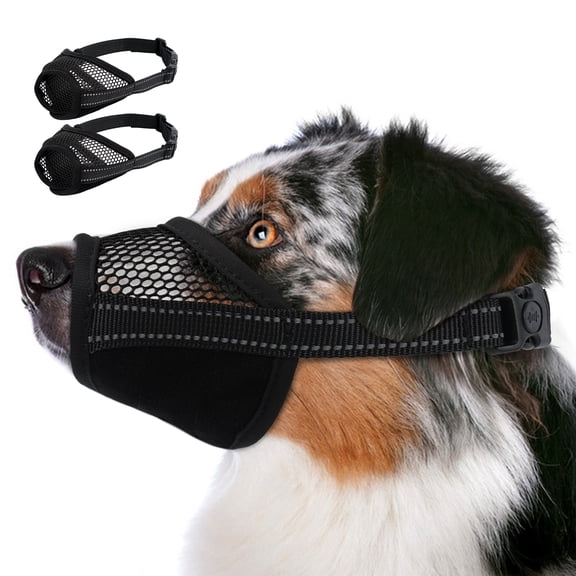 Kuoser 2 Packs Dog Muzzle Breathable Adjustable Pet Mouth Guard, Prevent Biting, Barking and Chewing for Small Medium Large Dogs, Black, M