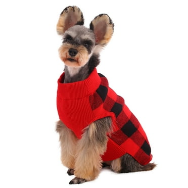 Kuoser Classic Plaid Dog Sweater Warm Pullover Knitwear for Small Medium Dogs, Red, M