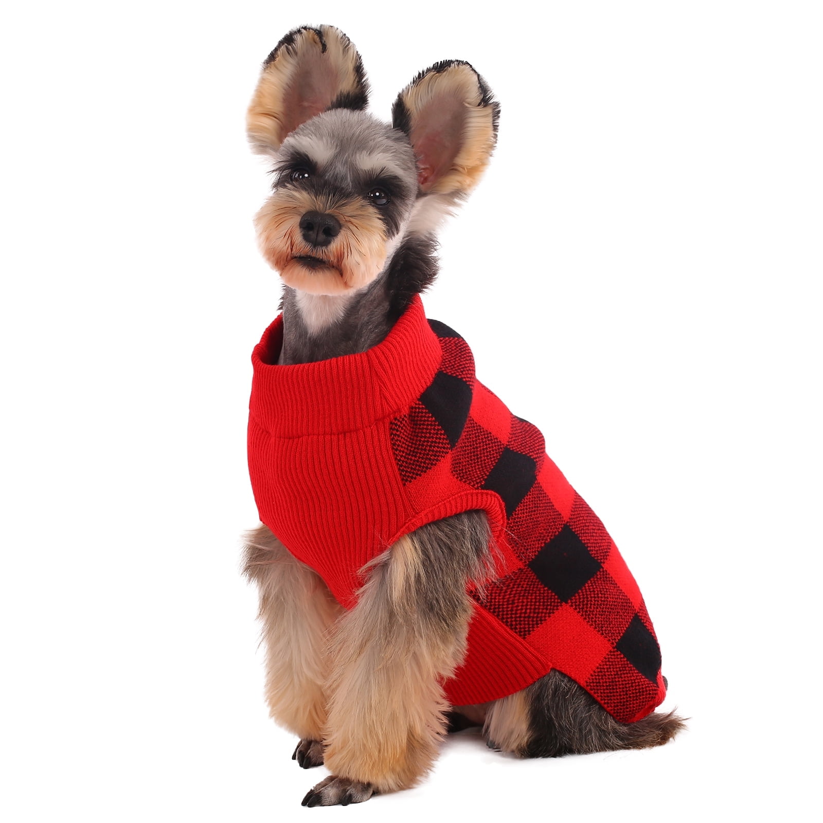 Walmart Black Friday Deals 2025 Kuoser Classic Plaid Dog Sweater Warm Pullover Knitwear for Small Medium Dogs, Red, S