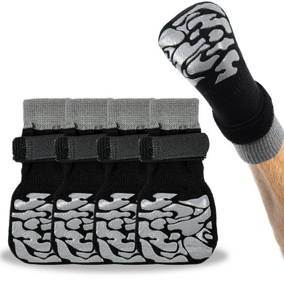 Kuoser Non-Slip Dog Socks for Hardwood Floors & Hot Pavement, Adjustable Pet Socks to Stop Licking and Slipping, Black, XL