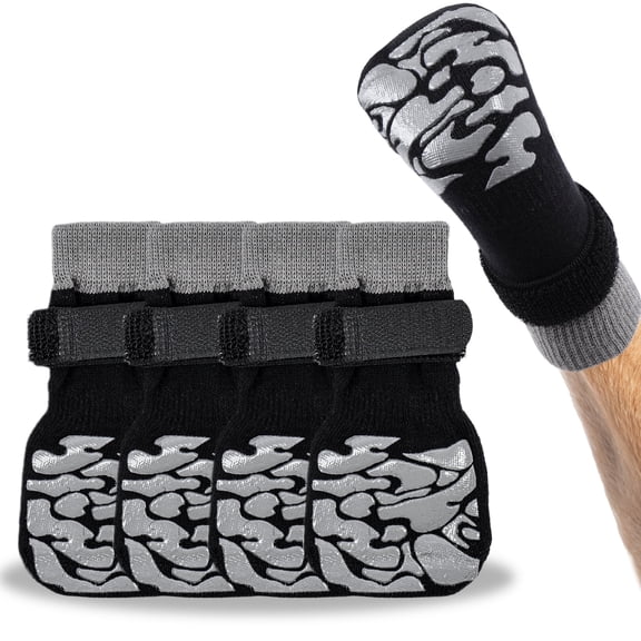 Kuoser Non-Slip Dog Socks for Hardwood Floors & Hot Pavement, Adjustable Pet Socks to Stop Licking and Slipping, Black, XS