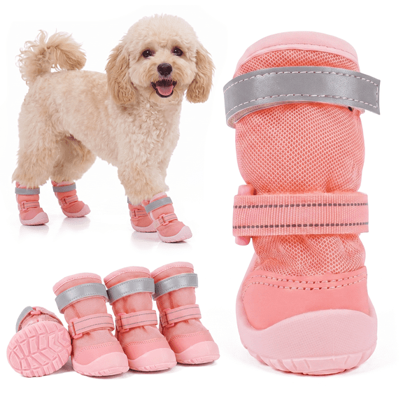 Kuoser 4PCS Breathable Mesh Dog Shoes – Hot Pavement Summer Dog Boots & Paw Protectors, Comfortable for Small Medium Large Dogs,Pink, 2#