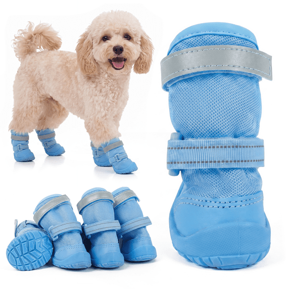 Kuoser 4PCS Breathable Mesh Dog Shoes – Hot Pavement Summer Dog Boots & Paw Protectors, Comfortable for Small Medium Large Dogs,Blue, 2#