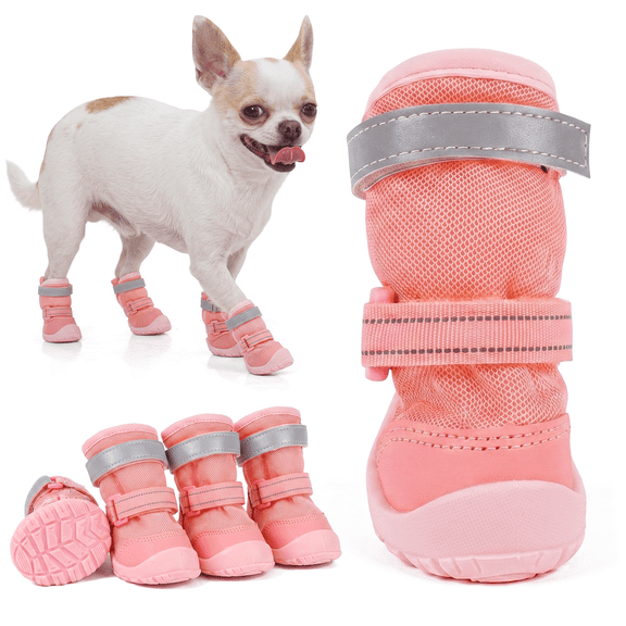 Kuoser 4PCS Breathable Mesh Dog Shoes – Hot Pavement Summer Dog Boots & Paw Protectors, Comfortable for Small Medium Large Dogs,Pink, 1#
