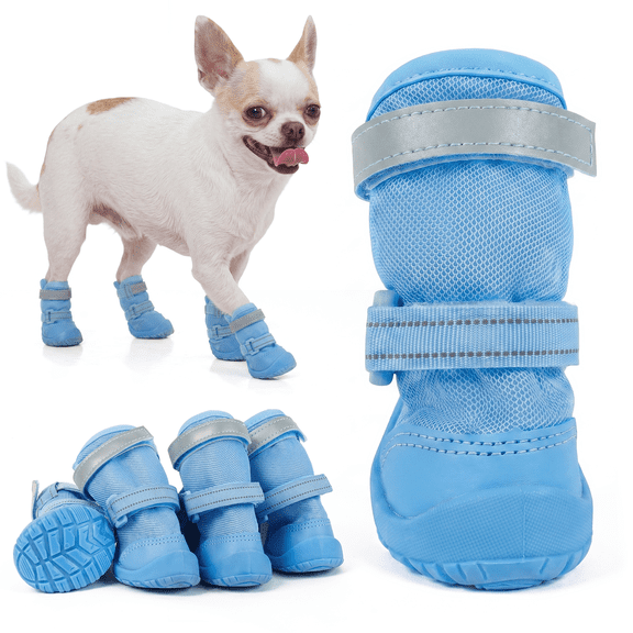 Kuoser 4PCS Breathable Mesh Dog Shoes – Hot Pavement Summer Dog Boots & Paw Protectors, Comfortable for Small Medium Large Dogs,Blue, 1#