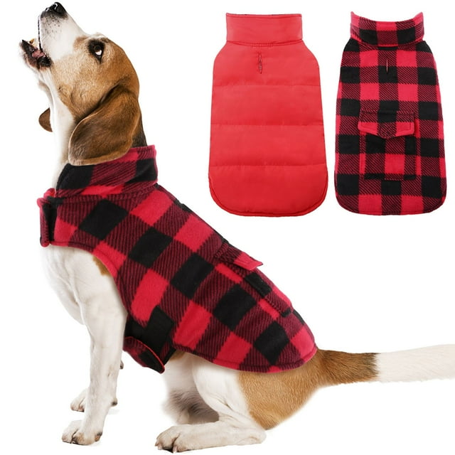 Kuoser British Style Plaid Dog Winter Coat, Windproof Apparel for Dogs XS3XL