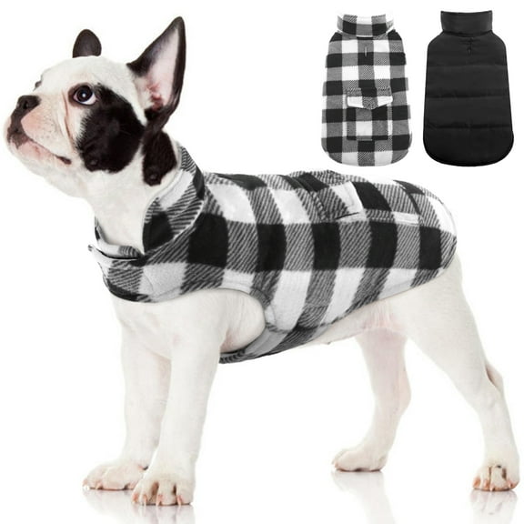 Kuoser British Style Plaid Dog Winter Coat, Windproof Cozy Cold Weather Jacket for Dogs, White, M
