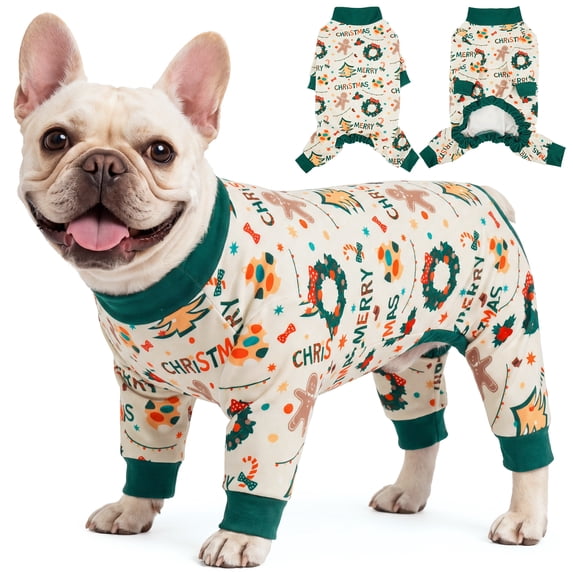 Kuoser Christmas Tree Pattern Dog Pajamas,Christmas Dog Soft Onesie for Small Medium Large Dogs, White, M
