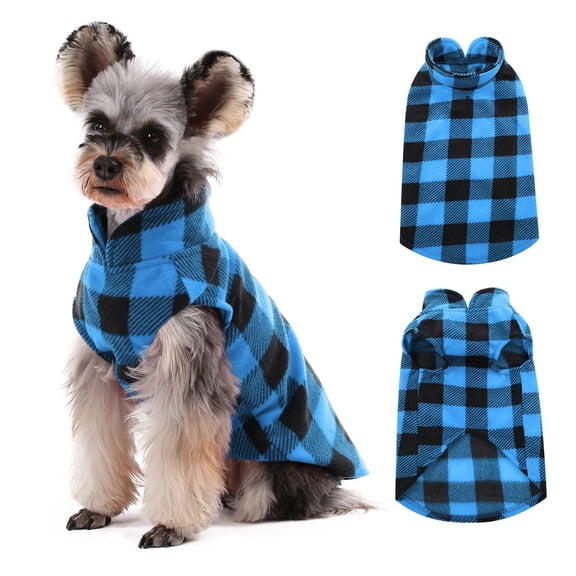 Kuoser Classic Plaid Dog Fleece Vest, Soft Stretch Sweater for Dogs, Blue, M
