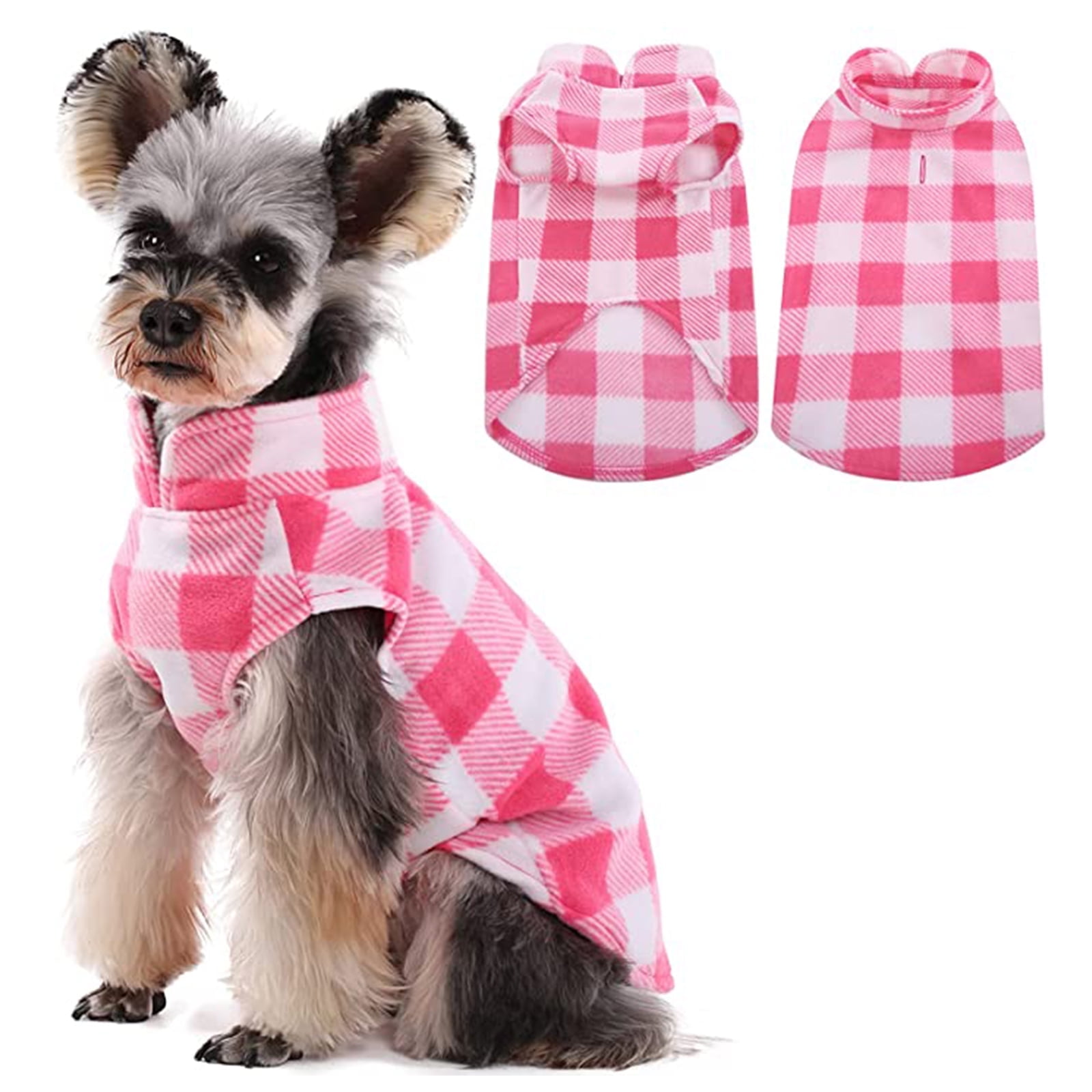 Kuoser Classic Plaid Dog Fleece Vest, Soft Stretch Sweater for Dogs, Pink, XXS