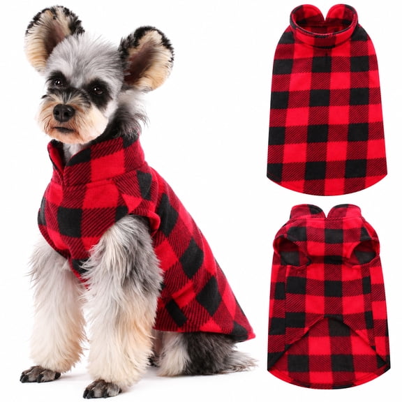 Kuoser Classic Plaid Dog Fleece Vest, Soft Stretch Sweater for Dogs, Red, S