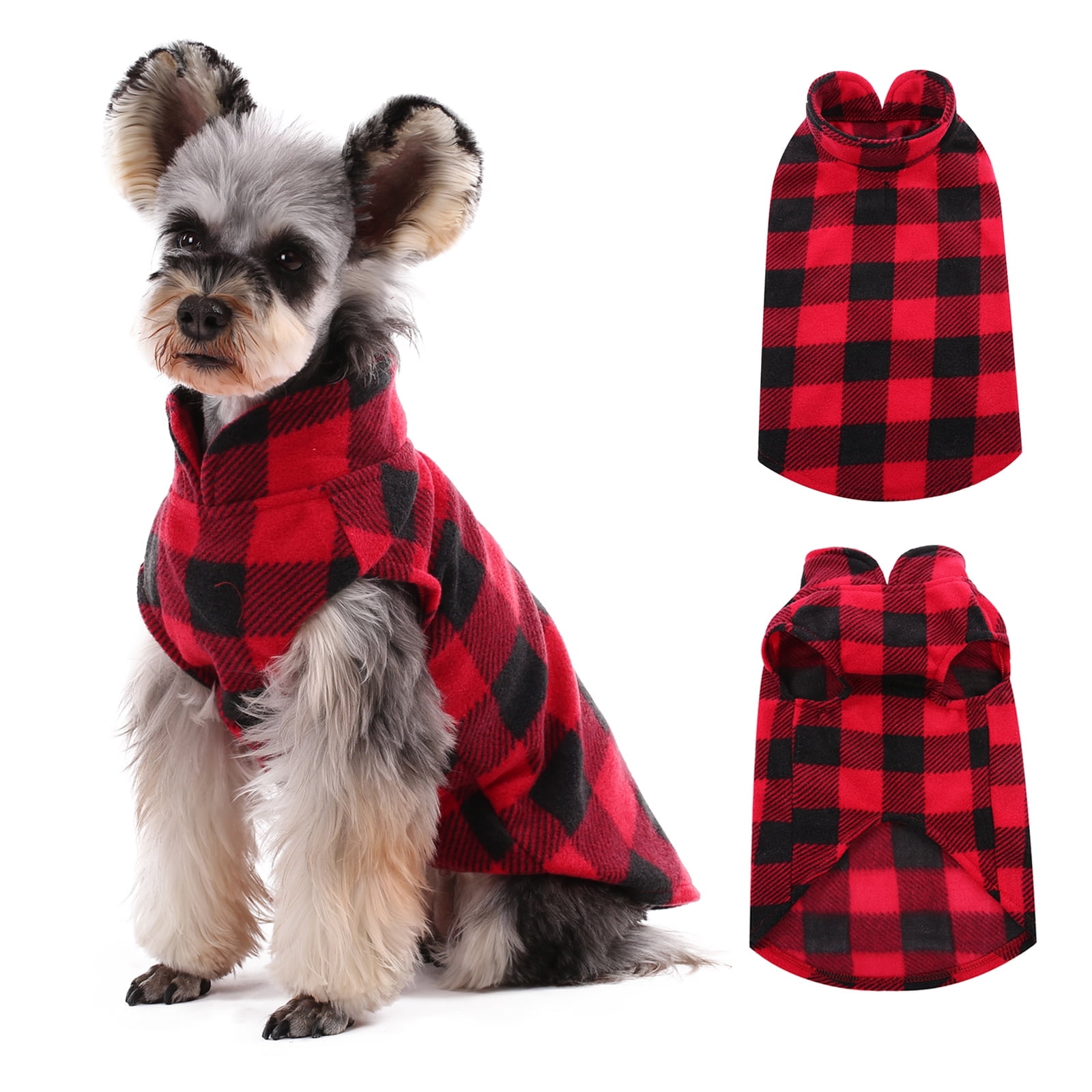 Kuoser Classic Plaid Dog Fleece Vest, Soft Stretch Sweater for Dogs, Red, XS