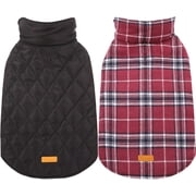 Kuoser Reversible Dog Coat Adjustable British Style Plaid Pet Jacket, Waterproof and Windproof, Red, XS