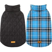 Kuoser Reversible Dog Coat Adjustable British Style Plaid Pet Jacket, Waterproof and Windproof, Blue, M