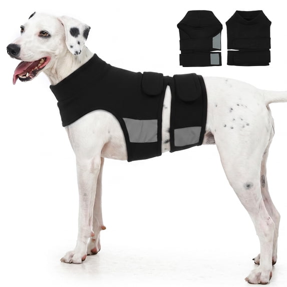 Kuoser Dog Anxiety Vest, Soft and Breathable Calming Shirt for Pet, Adjustable Dog Anxiety Relief Jacket for Thunderstorm, Fireworks, Travel, Separation, Black, L