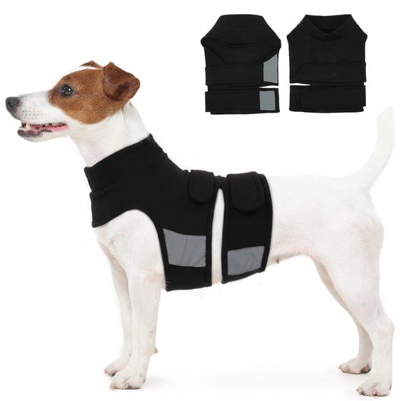 Kuoser Dog Anxiety Vest, Soft and Breathable Calming Shirt for Pet, Adjustable Dog Anxiety Relief Jacket for Thunderstorm, Fireworks, Travel, Separation, Black, XS