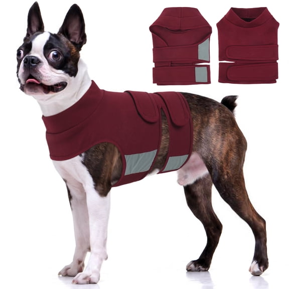 Kuoser Anxiety Relief Jacket Coat for Dogs, Soft and Breathable Compression Wrap for Noise Social Separation and Travel Anxiety, Red, L