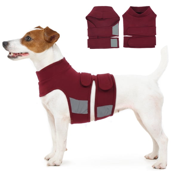 Kuoser Dog Anxiety Vest, Soft and Breathable Calming Shirt for Pet, Adjustable Dog Anxiety Relief Jacket for Fireworks, Travel, Separation, Red, XS