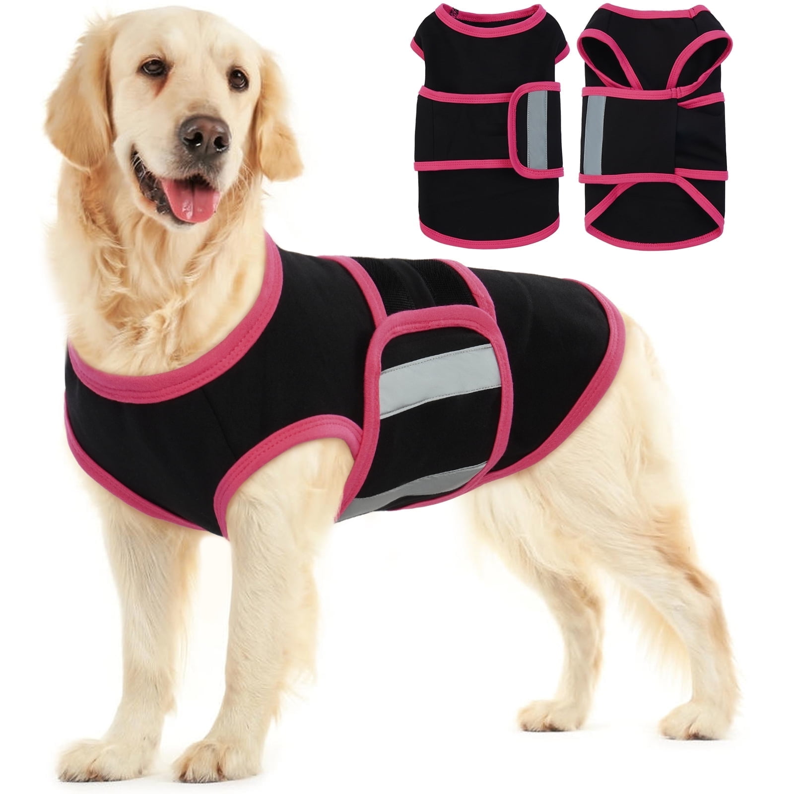 Kuoser Dog Anxiety Vest, Soft and Reflective Calming Shirt for Dogs, Breathable Pet Anxiety Jacket Wrap for Fireworks, Thunderstorms, Separation, Travel, Black, Large