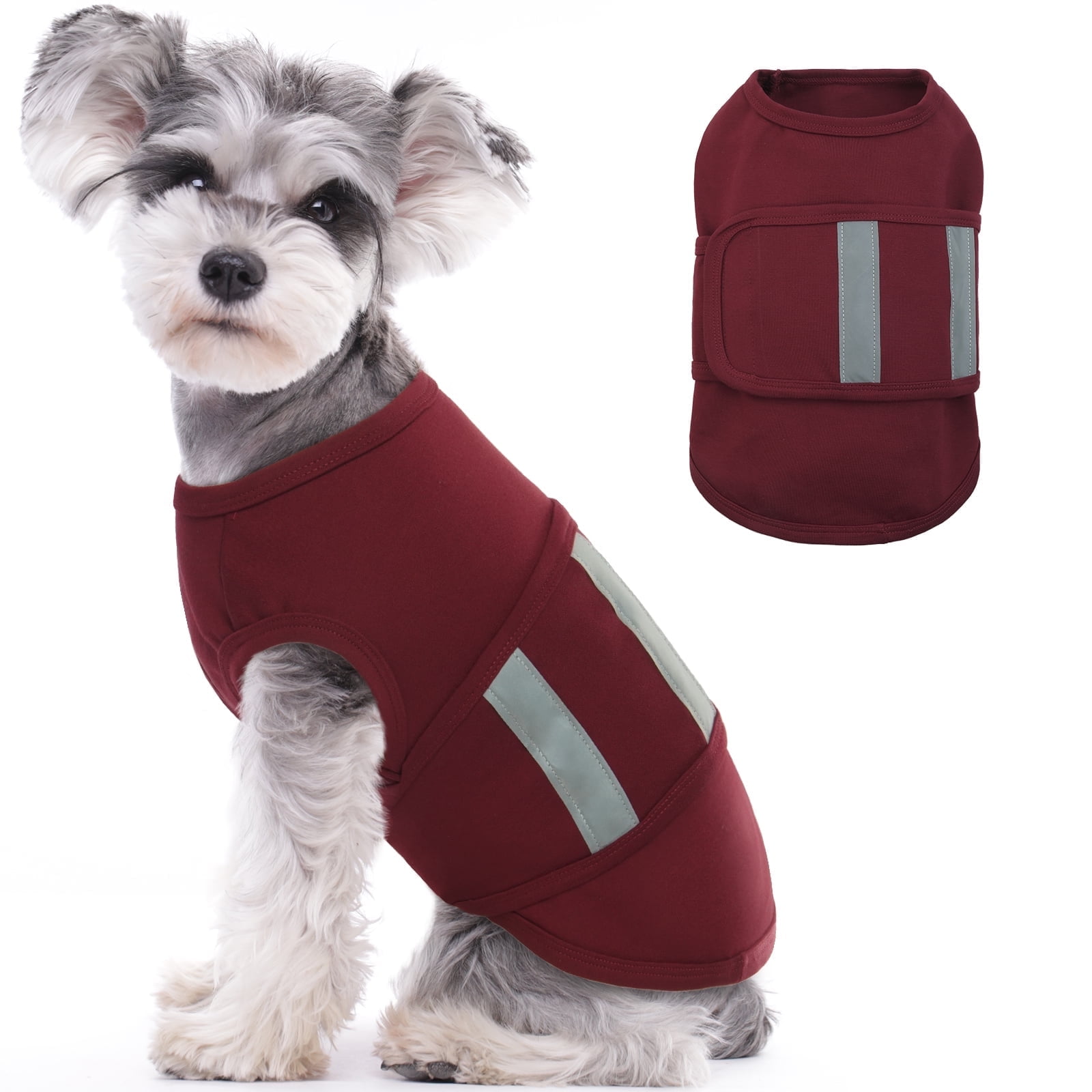 Kuoser Dog Anxiety Vest, Soft and Reflective Calming Shirt for Dogs, Breathable Pet Anxiety Jacket Wrap for Fireworks, Thunderstorms, Separation, Travel, Burgundy, Small