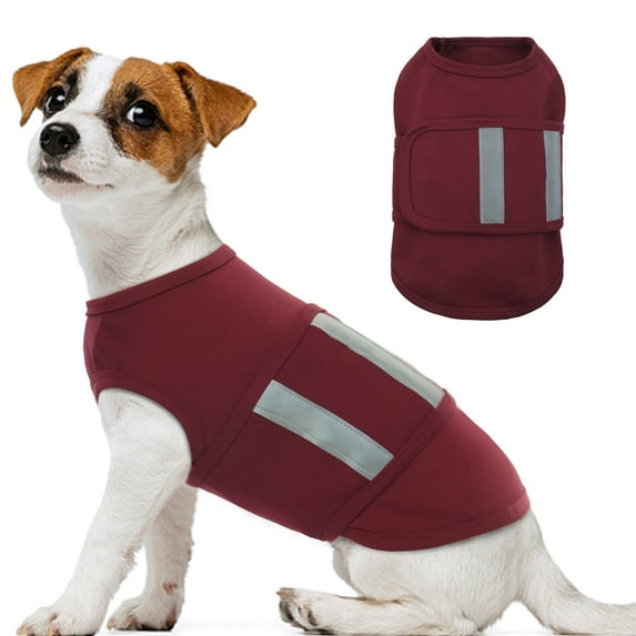 Kuoser Dog Anxiety Vest, Soft and Reflective Calming Shirt for Dogs, Breathable Pet Anxiety Jacket Wrap for Fireworks, Thunderstorms, Separation, Travel, Burgundy, Xs