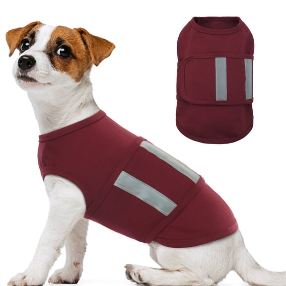 Kuoser Dog Anxiety Vest, Soft and Reflective Calming Shirt for Dogs, Breathable Pet Anxiety Jacket Wrap for Fireworks, Thunderstorms, Separation, Travel, Burgundy, Xs