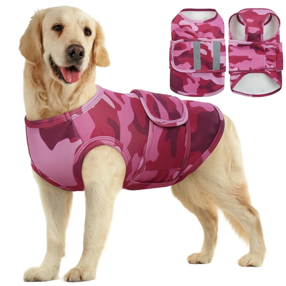 Kuoser Dog Anxiety Vest, Soft and Reflective Calming Shirt for Dogs, Breathable Pet Anxiety Jacket Wrap for Fireworks, Thunderstorms, Separation, Travel, Camouflage, Large