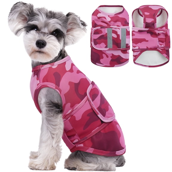 Kuoser Dog Anxiety Vest, Soft and Reflective Calming Shirt for Dogs, Breathable Pet Anxiety Jacket Wrap for Fireworks, Thunderstorms, Separation, Travel, Camouflage, Small