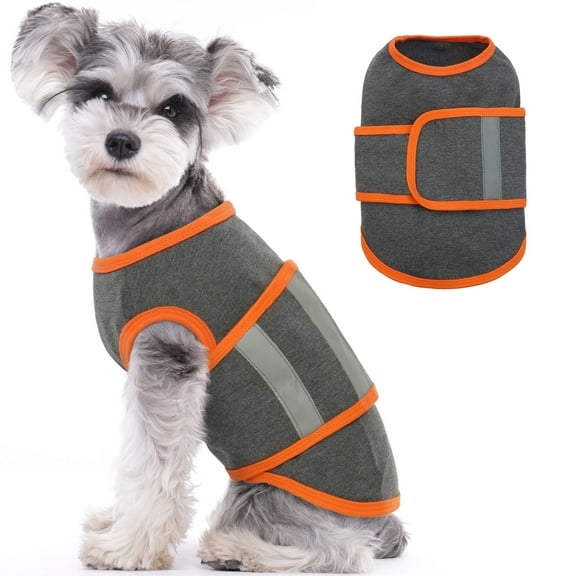 Kuoser Dog Anxiety Vest, Soft and Reflective Calming Shirt for Dogs, Breathable Pet Anxiety Jacket Wrap for Fireworks, Thunderstorms, Separation, Travel, Gray, Small
