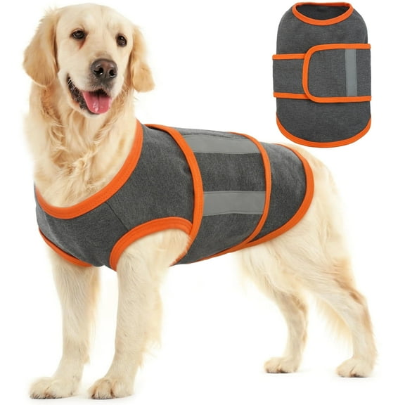 Kuoser Dog Anxiety Vest, Soft and Reflective Calming Shirt for Dogs, Breathable Pet Anxiety Jacket Wrap for Fireworks, Thunderstorms, Separation, Travel, Gray, Xl