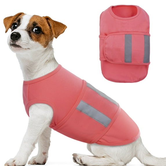 Kuoser Dog Anxiety Vest, Soft and Reflective Calming Shirt for Dogs, Breathable Pet Anxiety Jacket Wrap for Fireworks, Thunderstorms, Separation, Travel, Pink, Xs
