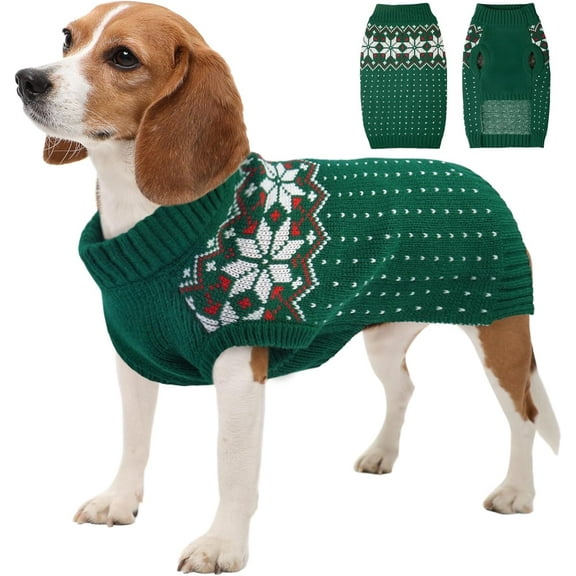 Kuoser Dog Cat Sweater, Holiday Christmas Snowflake Pet Warm Knitwear, Green, M