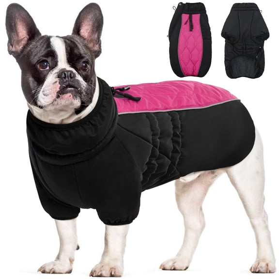 Kuoser Dog Coat Dog Cold Weather Jacket, Thick Fleece Lined Outfit for Dogs, Rose, M