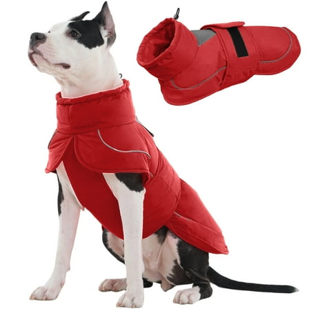 Kuoser Dog Coat Waterproof and Reflective Pet Jacket, Large Dog Clothes, Red