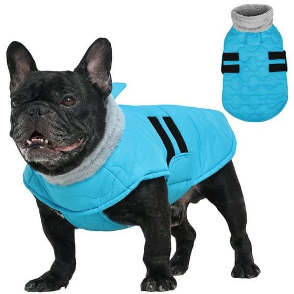 Kuoser Dog Coat Warm Pet Jacket with Eco-friendly Fur Collar, Windproof, Waterproof and Easy Hook-and-loop Closure, Blue, small