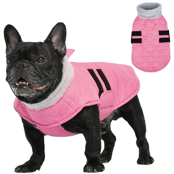 Kuoser Dog Coat Warm Pet Jacket with Eco-friendly Fur Collar, Windproof, Waterproof and Easy Hook-and-loop Closure, Pink, small