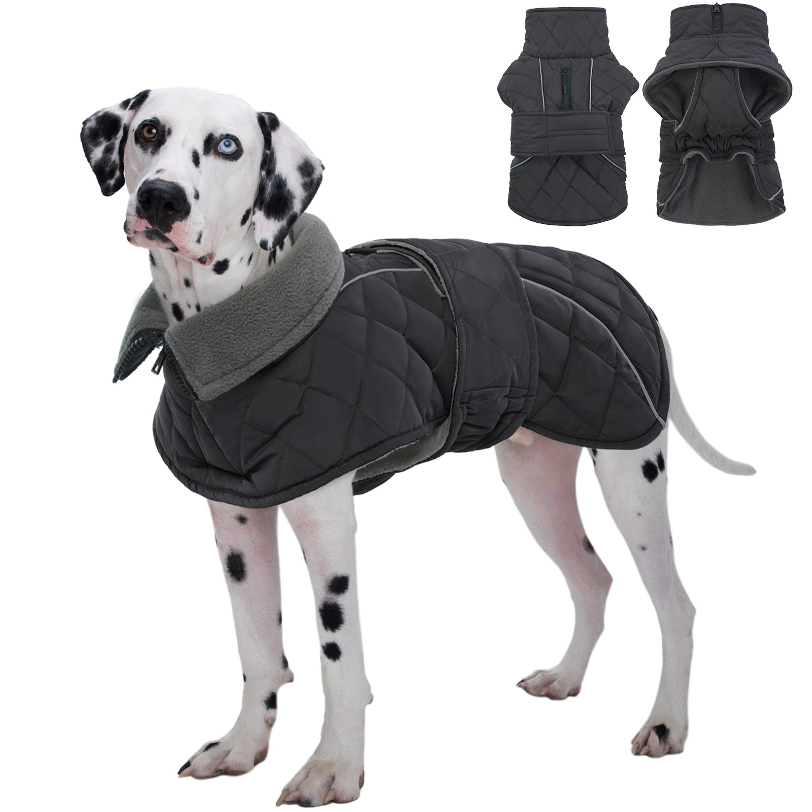 Kuoser Dog Coat Warm Reflective Winter Jacket for Small Medium Large Dogs, Gray, L