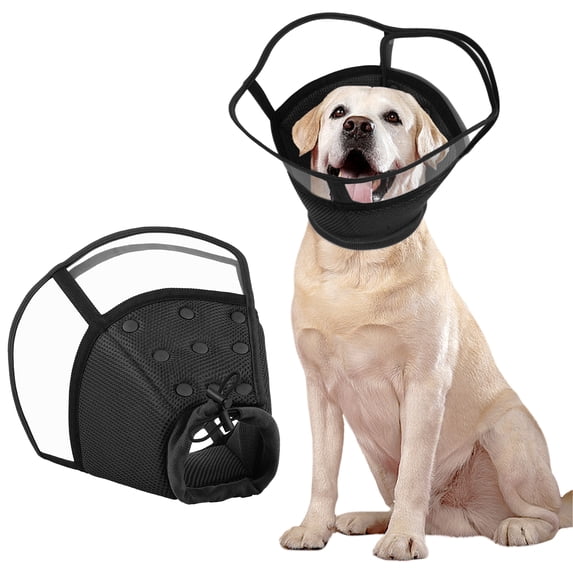 Kuoser Dog Cone Collar, Soft Adjustable Elizabethan Recovery Cone for Dog, Black, L