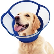 Kuoser Dog Cone Collar, Soft Adjustable Elizabethan Recovery Cone for Dog, Blue, L