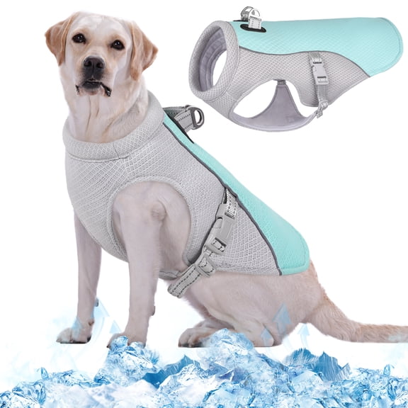 Kuoser Dog Cooling Vest - Adjustable, Breathable Mesh & Cooling Fabric, Summer Dog Vest Jacket with Reflective Strips, Blue, XXL