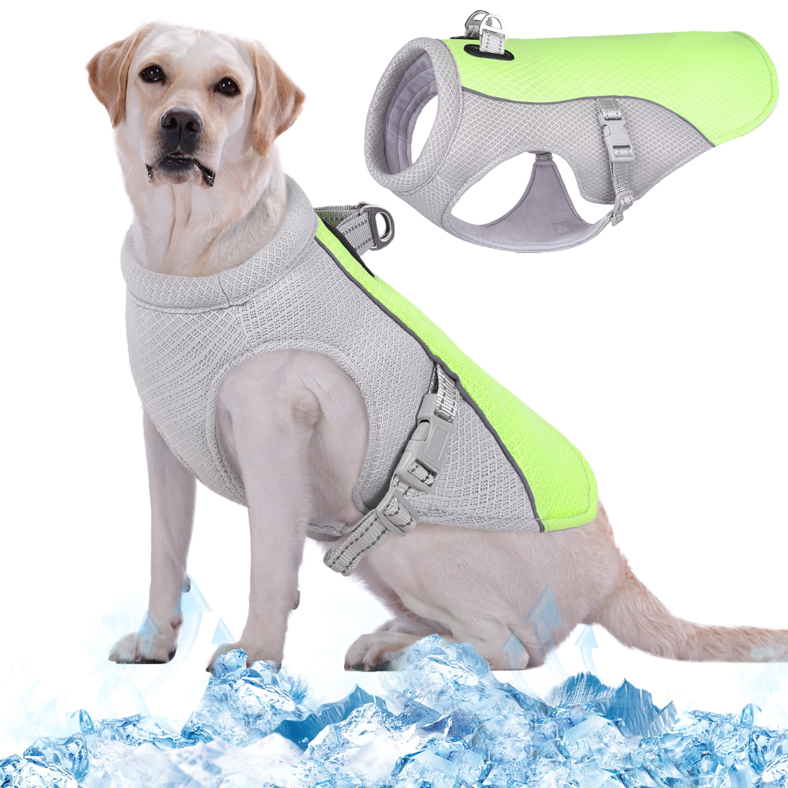 Kuoser Dog Cooling Vest - Adjustable, Breathable Mesh & Cooling Fabric, Summer Dog Vest Jacket with Reflective Strips, Green, XL