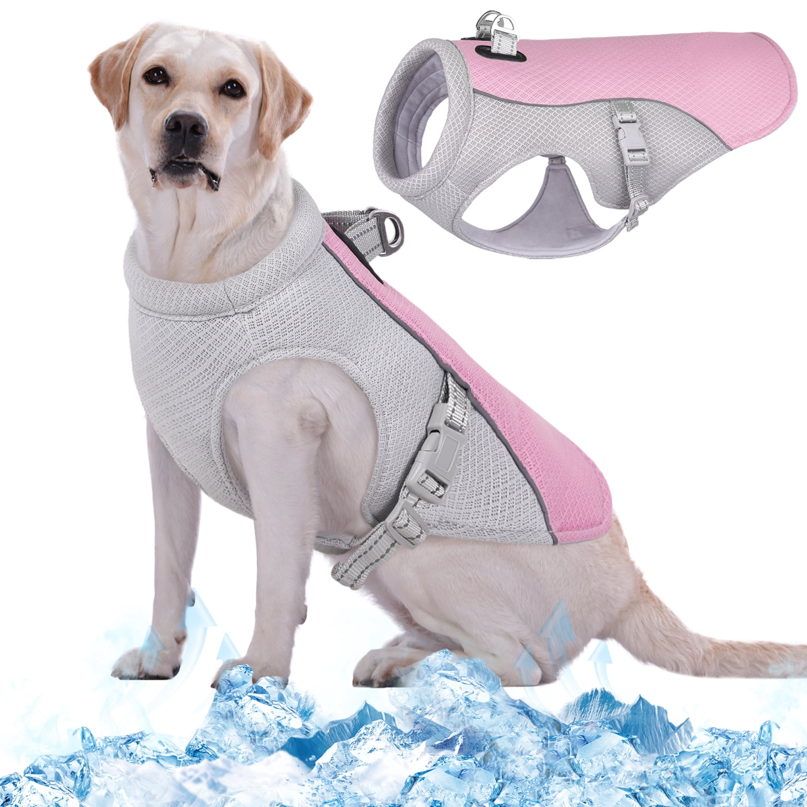 Kuoser Dog Cooling Vest - Adjustable, Breathable Mesh & Cooling Fabric, Summer Dog Vest Jacket with Reflective Strips, Pink, XXL