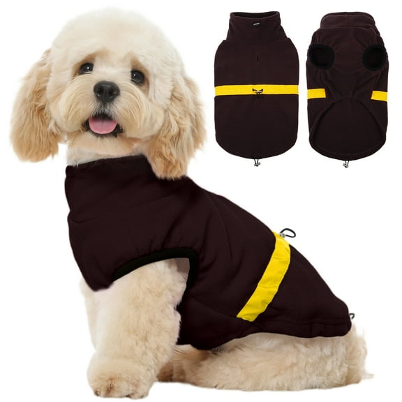 Kuoser Dog Fleece Vest, Warm and Reflective Pullover Sweater, Soft Stretchy Puppy Coat Jacket, Brown, M