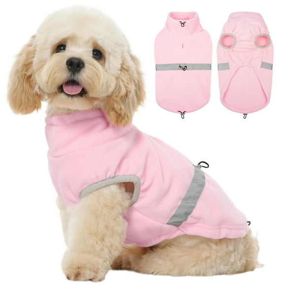 Kuoser Dog Fleece Vest, Warm and Reflective Pullover Sweater, Soft Stretchy Puppy Coat Jacket, Pink, M