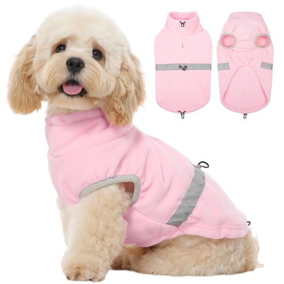 Kuoser Dog Fleece Vest, Warm and Reflective Pullover Sweater, Soft Stretchy Puppy Coat Jacket, Pink, S