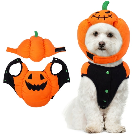 Kuoser Dog Halloween Costume, Pumpkin Pet Costume, Soft and Cute Halloween Clothes for Dogs and Cats, XS
