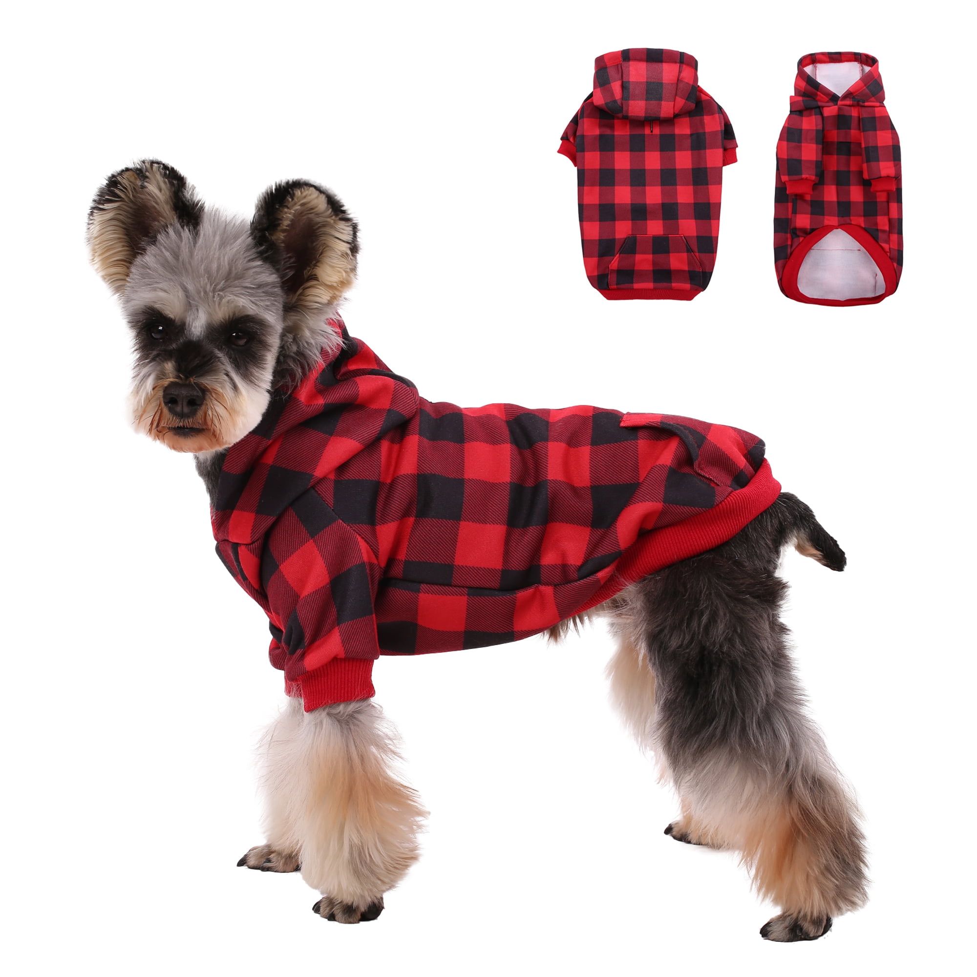 Kuoser Dog Hoodie , Classic Plaid Pet Clothes for Small Medium Dogs