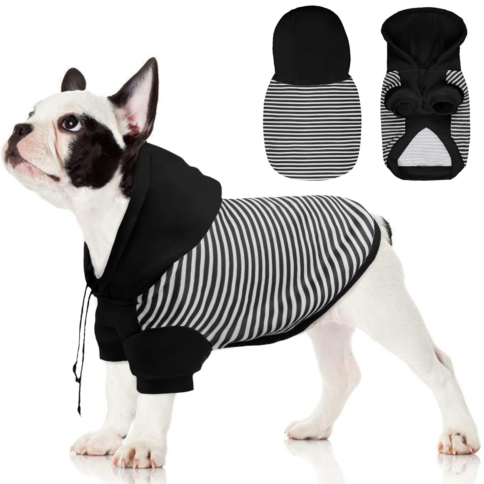 Kuoser Dog Hoodie, Fleece Lining Dog Winter Coat Jacket, Striped Puppy