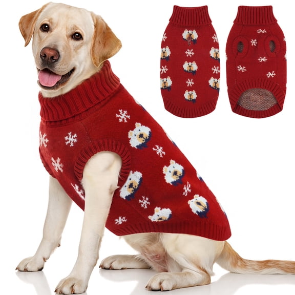 Kuoser Dog Knitted Sweater,Classic Turtleneck Warm Clothes with Bear Pattern for Small Medium Large Dogs, Wine-Red, M